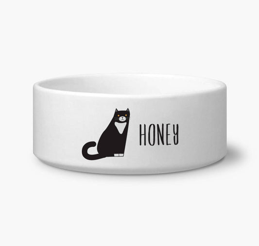 Personalize Tuxedo Black and White Cat Bowl